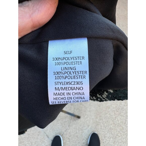 Gee Gee Sequin Open Front Jacket Duster Cardigan M Black Gold Formal Party Disco - Picture 6 of 11